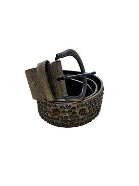 Studded Gold Textured Womens Belt With Amber Gem Detail Faux Leather Size S
